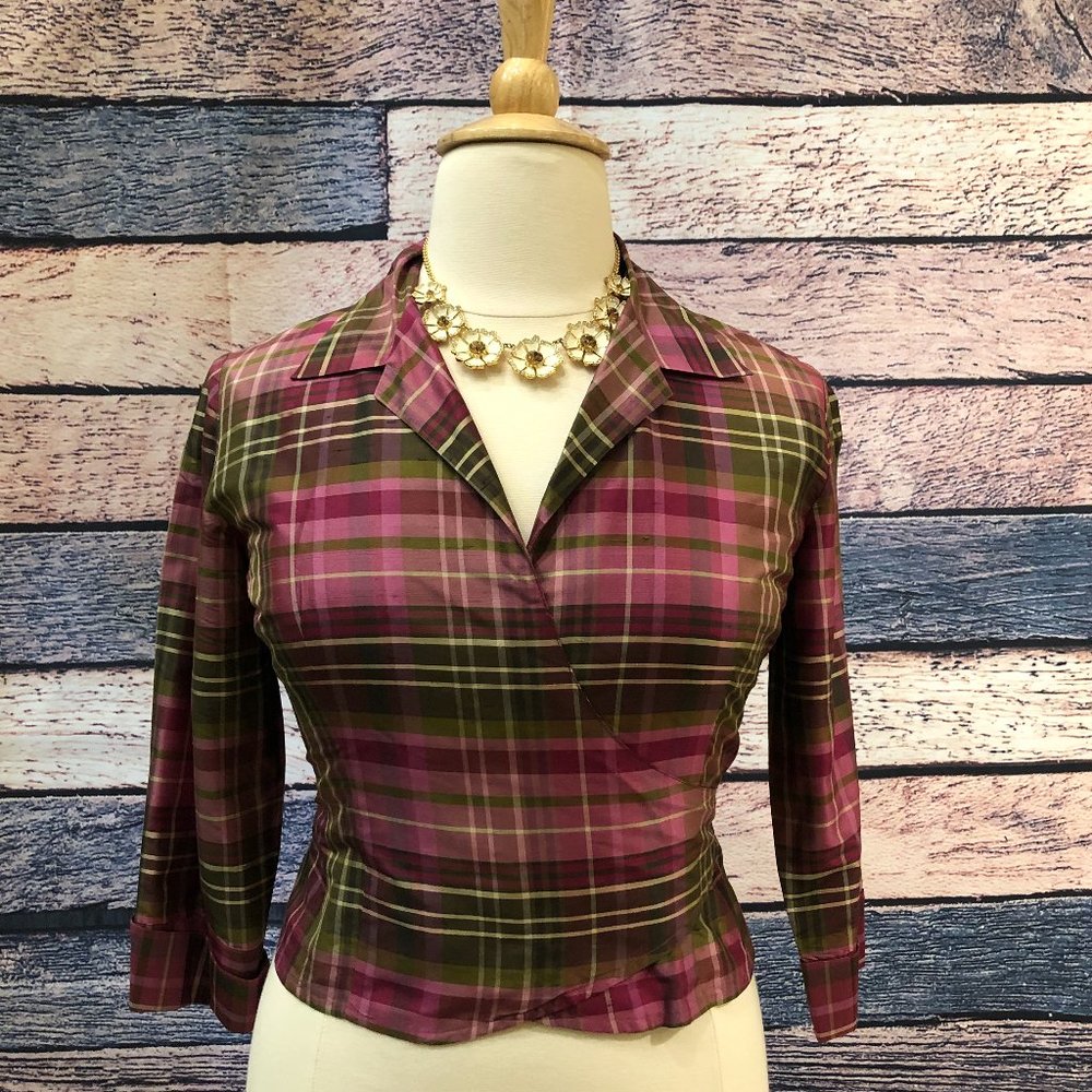 Ann Taylor 100% Silk Shantung Wrap Blouse Size 12